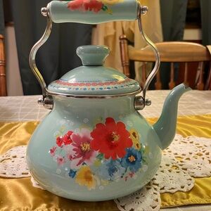 Floral Teal Enamel Teapot